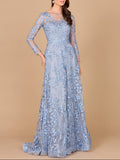 Illusion Neckline, Long Sleeves Gown