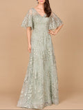 V-neck, Cape Sleeve Gown