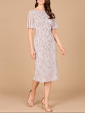 Beaded Midi Dress with Cape Sleeves