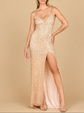 Lara 29004 - Fitted Beaded Gown with Spaghetti Straps