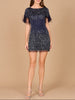 Short Sleeve Cocktail Dress with Feathers