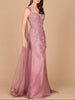 Embroidered Lace Gown with Flowing Capes