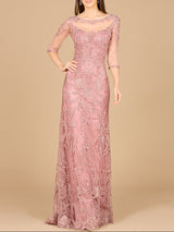 Detachable Half Sleeve Lace Sheath Gown