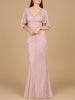 Cape Sleeve Beaded Gown