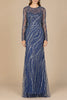 Long Sleeve Sheath Gown with Silver Beads