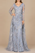 Lace Long Sleeve Gown with Overskirt