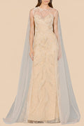 Long Cape Beaded Gown
