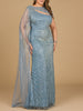 One Shoulder Fitted Gown with Cape Sleeve | Lara 29051