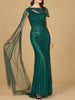 One Shoulder Fitted Gown with Cape Sleeve | Lara 29051