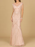 Beaded Fringe Illusion Dress with Cap Sleeves