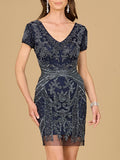 Cap Sleeve Beaded Cocktail Dress