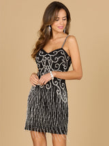 Beaded Cocktail Dress with Fringe