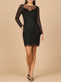Long Sleeve Cocktail Dress with Illusion Neckline