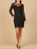 Long Sleeve Cocktail Dress with Illusion Neckline