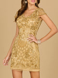 Gold Cap Sleeve Cocktail Dress
