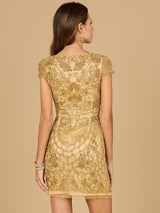 Gold Cap Sleeve Cocktail Dress