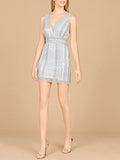 V-Neck Sleeveless Beaded Cocktail Dress