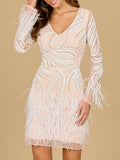 Beaded, Feather Cocktail Dress