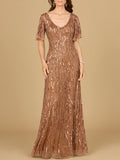 Beaded Gown With Cape Sleeves