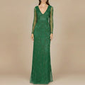 Elegant Long Sleeve Beaded Gown  - OUTLET