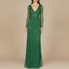 Elegant Long Sleeve Beaded Gown  - OUTLET