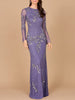 Long Sleeve, High Neck Beaded Gown - OUTLET