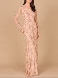 Beaded Dress with Sheer Long Sleeves