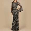 Bell Sleeved High Neck Beaded Gown