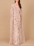 Beaded Sheath Dress with Long Cape