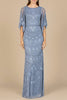 High Neck, Cape Sleeve Beaded Gown  - OUTLET