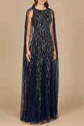 Elegant Beaded Dress with Long Cape