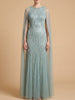 Elegant Beaded Dress with Long Cape