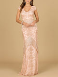 Cap Sleeve Beaded Gown with Fringe | 29098