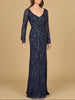 V-Neck Beaded Gown with Sleeves