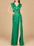 V-Neck Metallic Dress with Slit | 29124 - OUTLET