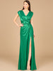 V-Neck Metallic Dress with Slit - OUTLET