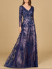 Long Sleeve V-Neck Lace Gown with Beaded Belt