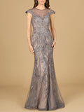 Sheath Lace Gown with Cap Sleeves