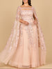 Lace Embroidered Gown with Long Cape Sleeves