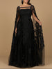 Lace Embroidered Gown with Long Cape Sleeves