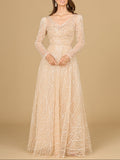 Long Sleeve V-Neck Ballgown