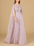 A-line Gown with Long Cape Sleeves