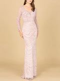 Long Sleeve Lace Fitted Gown