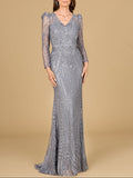 Long Sleeve Sheath Gown with Juliet Sleeves