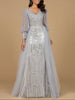 Long Sleeve Lace Gown with Removable Over Skirt