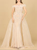 Off Shoulder Gown with Feathers