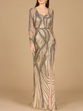 Cascading Beads Long Sleeve Dress - OUTLET