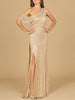 Beaded One Shoulder Dress with Train