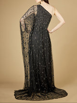 One Shoulder Cape Sleeve Gown