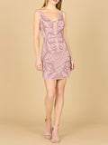 Deep V-Neck Beaded Mini Dress with Low Back